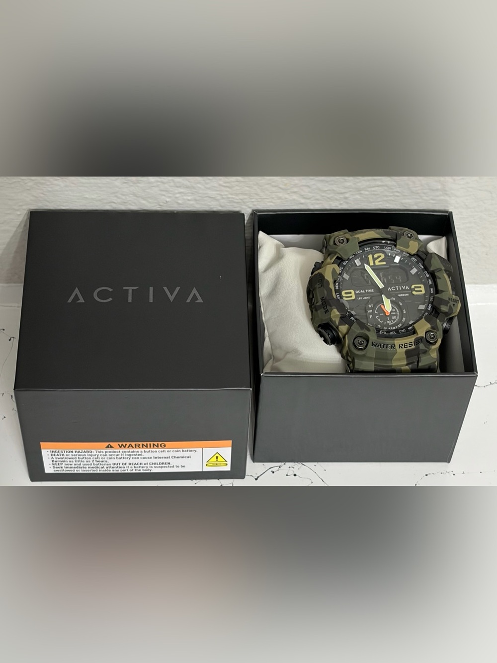 Activa Dual Time Analog-Digital Quartz WR 50m Camouflage Rubber Strap w/ Box